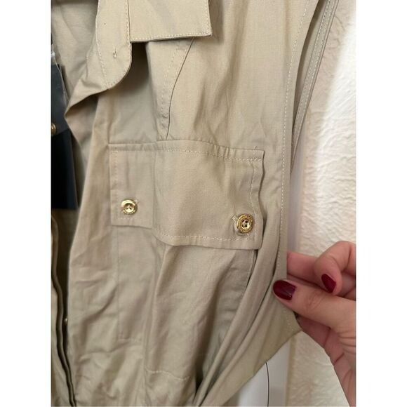 H By Halston Women's Sleeveless Belted Shirt Dress Khaki Size Large NWT - Picture 2 of 7